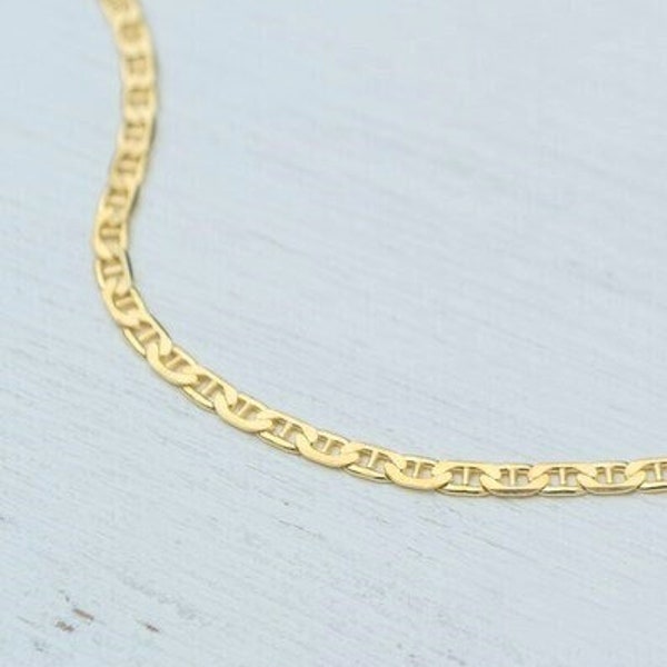 Solid Gold Flat Mariner Chain Necklace / 14k solid Gold Anchor Link Chain 1.9mm / Unisex Gift / Fine Jewelry