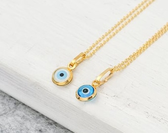 14k Solid Gold Evil Eye Necklace: Tiny Protection Pendant /