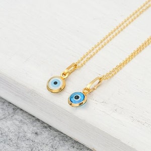14k Solid Gold Evil Eye Charm / Extra Tiny Evil Eye Necklace / Protection Pendant / Good Good Lucky Gift / Dainty Necklace