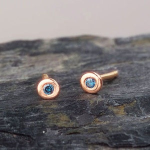 Extra Tiny Solid Gold Pebble Earrings with precious stones / Ruby, Sapphire or Diamond / Minimal Everyday Studs image 2