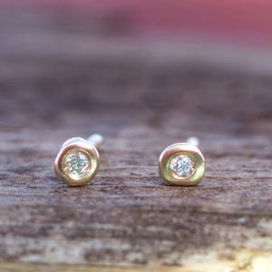 Natural diamond Stud Earrings in solid gold / Tiny Fine Jewelry with Precious Gemstones