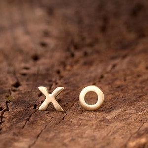 Solid Gold XO earrings / Letter Studs / Hugs and Kisses / Gift for wife, mom, kids