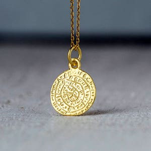 Phaistos Disc Necklace in 9k 14k 18k solid Gold, Ancient Greek Coin, , Layering Necklace