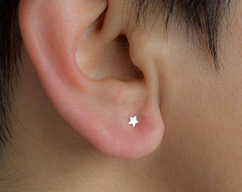 Extra Tiny Solid Gold Star Earrings / Minimal Celestial Studs / Post Earrings