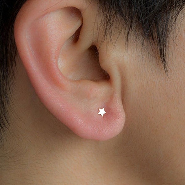 Extra Tiny Solid Gold Star Earrings / Minimal Celestial Studs / Post Earrings