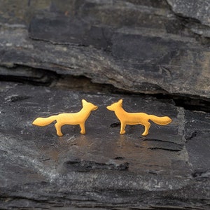 Solid Gold Fox Earrings / Animal Studs / Minimal Woodland Jewelry