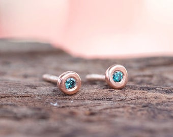 Extra Tiny Solid Gold Pebble Earrings with precious stones / Ruby, Sapphire or Diamond / Minimal Everyday Studs