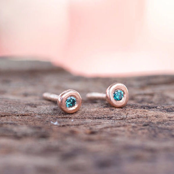 Extra Tiny Solid Gold Pebble Earrings with precious stones / Ruby, Sapphire or Diamond / Minimal Everyday Studs