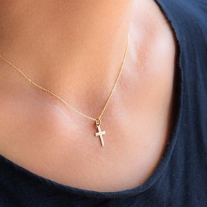 Solid Gold Cross Necklace / Handmade Religious Charm/ Unisex Pendant