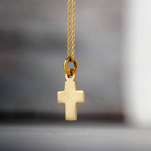Solid Gold Cross Necklace / Handmade Tiny Cross Pendant / Everyday Crucifix for Women, Teen, Kids