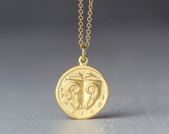 Solid Gold Ancient Greek Coin Necklace / 9k, 14k or 18k Gold Delphi Pendant / Handmade Unisex Charm