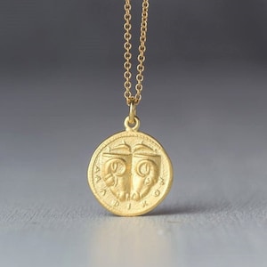 Solid Gold Delphi Coin Necklace: Handmade Ancient Greek Charm, 9k 14k or 18k  JP1022