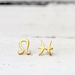 Single Solid Gold Zodiac Sign Earring | 9k 14k or 18k gold | ONE tiny Stud | Custom Birthday Post Earring | Unisex gift | Rose White Gold