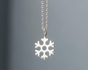 Dainty Solid Gold Snowflake Necklace / Minimalist Pendant / Gift for Women, Kids