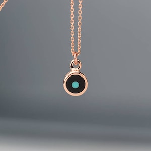 Kleine 14k massief gouden boze oog-ketting: geëmailleerde beschermende hanger / ST-16201-BL