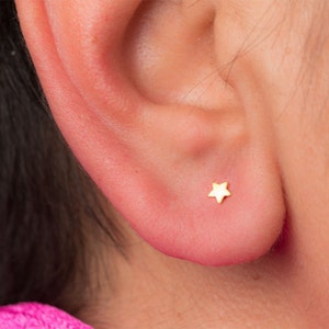 Extra Tiny Solid Gold Moon and Star Earrings / 14k Celestial Studs / Unisex Fine Jewelry image 5