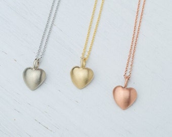 Solid Gold Heart Necklace / Cute Love Pendant / Minimal Valentines Gift For Her