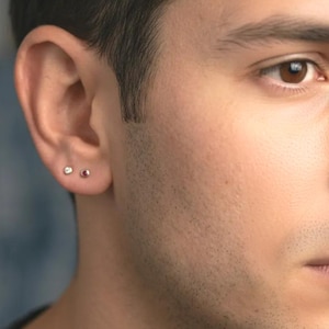 Piccolo orecchino con pietra preziosa in oro massiccio: singolo orecchino minimalista, diamante, 9k 14k 18k 207H-S