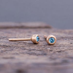 Solid Gold Pebble Stud Earrings: Tiny Gemstone Post Earring (Ruby, Sapphire, Diamond), 9k 14k 18k 207H-G