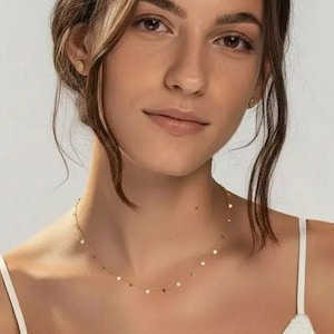 Solid Gold Tiny Disc Necklace: Dainty Layering, Adjustable Length, 9k 14k 18k  N01