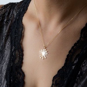 Solid Gold Dandelion Necklace / Minimal Flower Pendant / 9k, 14k or 18k / Gift for Her / Nature lover