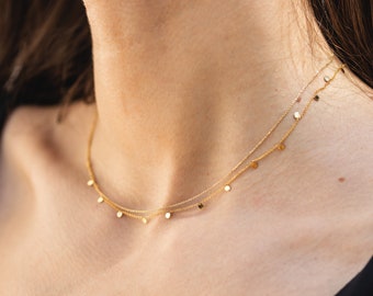 Solid Gold Tiny Disc Necklace | 9k, 14k or 18k Gold | Yellow, Rose or White Gold | Adjustable Dainty Layering