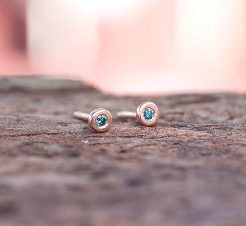 Extra Tiny Solid Gold Pebble Earrings with precious stones / Ruby, Sapphire or Diamond / Minimal Everyday Studs