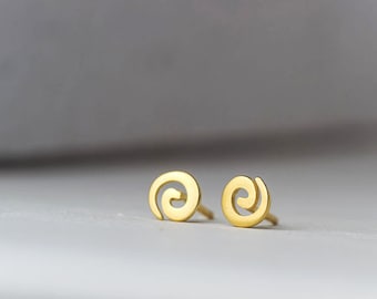 Massiv Gold Spiral Ohrringe / Geometrische Ohrstecker / Antiker griechischer minoischer Schmuck / Minimales Geschenk