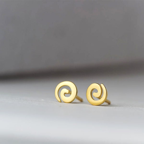 Solid Gold Spiral Earrings / Geometric  Studs /  Ancient Greek Minoan Jewelry / Minimal Gift