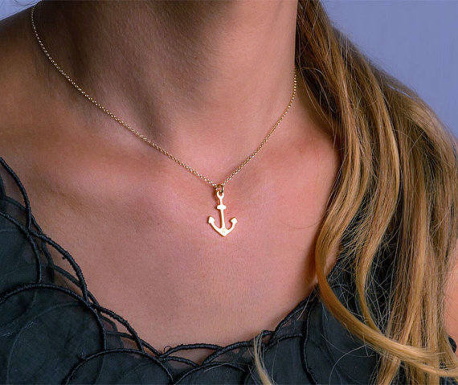 Solid Gold Anchor Necklace Personalized Anchor Pendant Gift Etsy