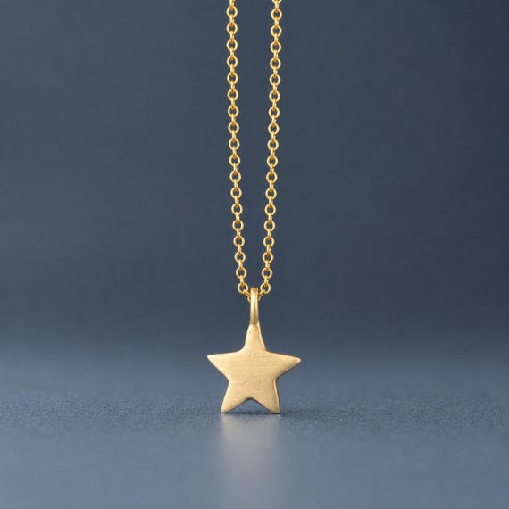 Solid Gold Star Necklace: Dainty Celestial Pendant, 9k 14k 18k    299D-GD