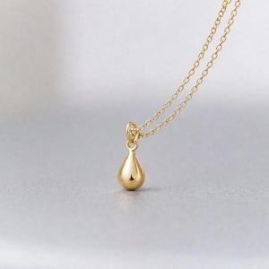 Solid Gold Teardrop Pendant Necklace: Dainty 9k, 14k, 18k Gold  193A