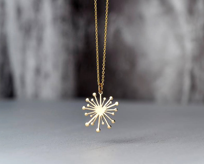 Solid Gold Dandelion Necklace / Minimal Flower Pendant / 9k, 14k or 18k / Gift for Her / Nature lover image 7