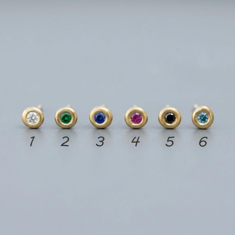 Maleńki kolczyk z litego złota z kamieniem szlachetnym: pojedynczy minimalistyczny kolczyk, diament, 9k 14k 18k 207H-S zdjęcie 5