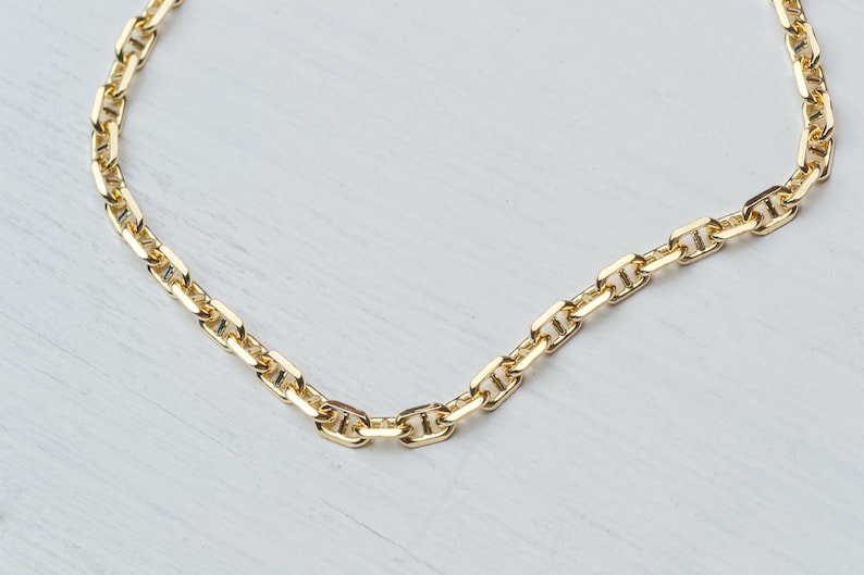 Solid Gold Mariner Chain Necklace / 14k solid Gold Anchor Choker / 1.1mm 1.5mm 1.9mm 2.3mm / Unisex Fine Jewelry image 5