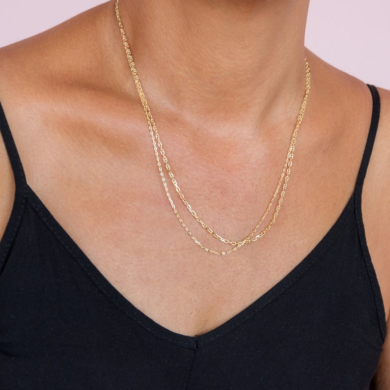 Solid Gold Mariner Chain Necklace / 14k solid Gold Anchor Choker / 1.1mm 1.5mm 1.9mm 2.3mm / Unisex Fine Jewelry image 2