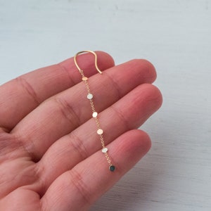 Extra Tiny Dots Dangle Earrings / Solid Gold Dainty Discs Earrings / Yellow, White, Rose or Rainbow / Anniversary gift