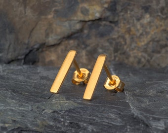 14k Solid Gold Bar Earrings /  Rectangular Studs / Geometric Jewelry / Minimal Every Day