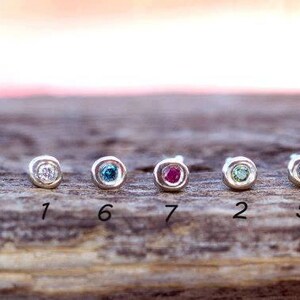 Extra Tiny Solid Gold Pebble Earrings with precious stones / Ruby, Sapphire or Diamond / Minimal Everyday Studs image 5