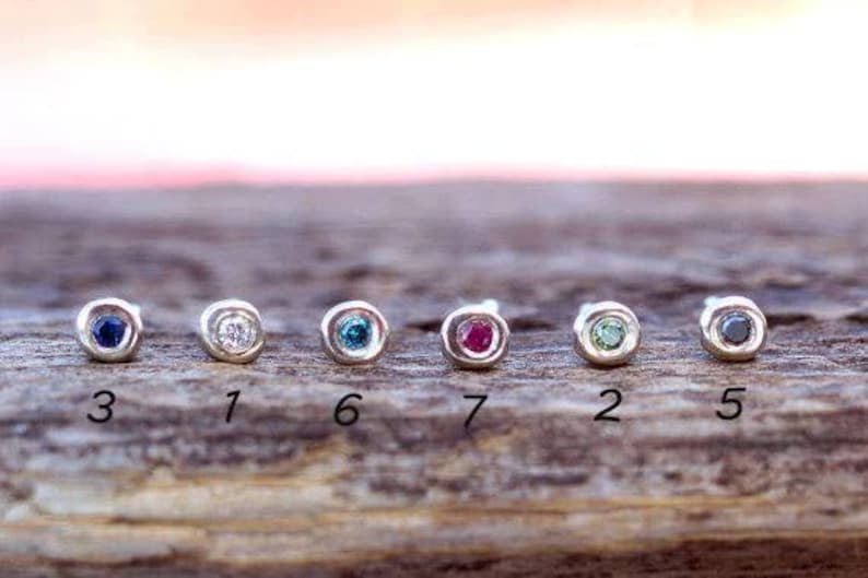 Extra Tiny Solid Gold Pebble Earrings with precious stones / Ruby, Sapphire or Diamond / Minimal Everyday Studs image 5