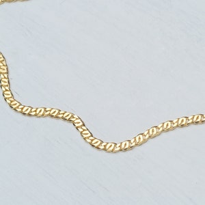 Solid Gold Flat Curb Chain / Bird&#39;s Eye Necklace / 14k solid Choker / 1.5mm wide