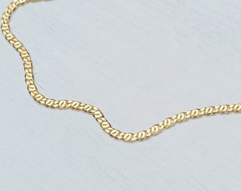 Solid Gold Flat Curb Chain / Bird's Eye Necklace / 14k solid Choker / 1.5mm wide