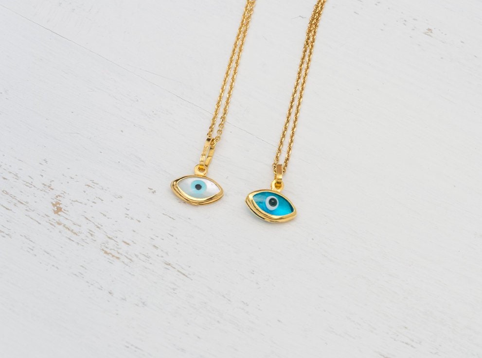 Solid Gold Evil Eye Necklace Extra Tiny Evil Eye Pendant Charm | Etsy