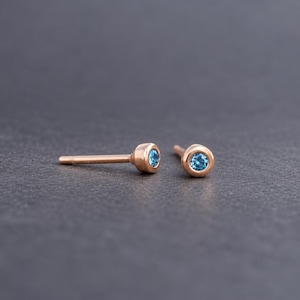 Solid Gold Pebble Stud Earrings: Tiny Gemstone Post Earrings (Ruby, Sapphire, Diamond)  207H-G