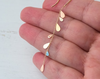 Tiny Rain Drop Dangle Earrings in Solid Gold / Teardrop Jewelry / Dainty drop Earrings