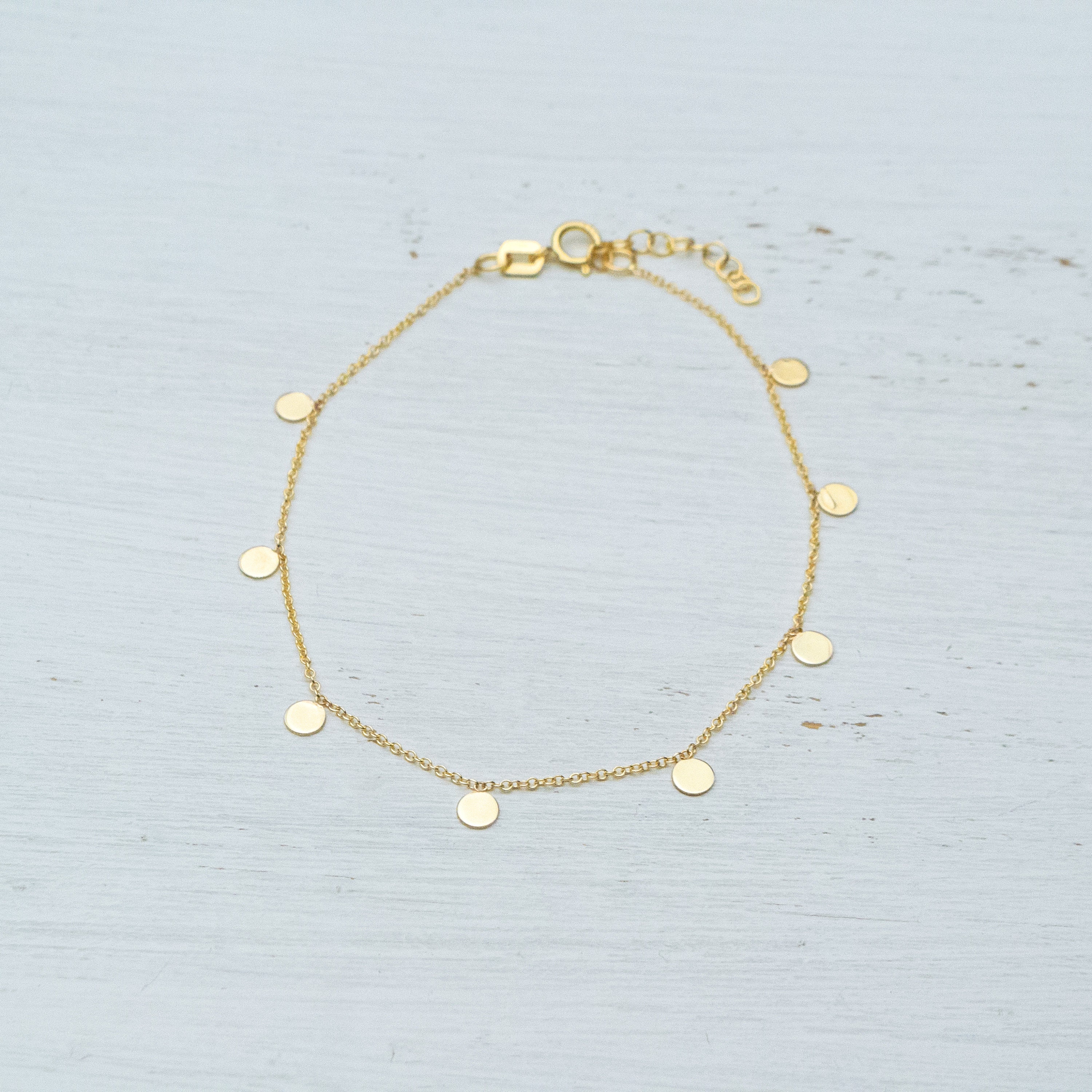 Buy Tiny Gold Discs Bracelet in Solid Gold / Minimal Coin Jewelry 