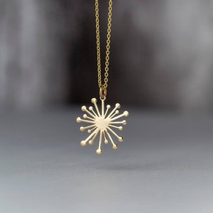 Solid Gold Dandelion Necklace / Minimal Flower Pendant / 9k, 14k or 18k / Gift for Her / Nature lover image 5