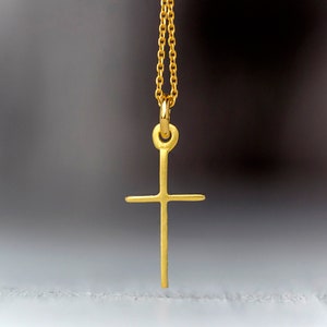 Dainty Solid Gold Cross Necklace, 14k 18k 9k gold, Handmade Gift,  Religious Pendant