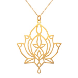 Handmade Lotus Necklace in Solid Gold | Boho Pendant | Yoga Gift | Tropical Flower Charm | 9k, 14k or 18k Yellow White or Rose Gold