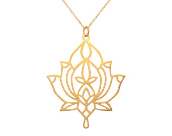 Handmade Lotus Necklace in Solid Gold | Boho Pendant | Yoga Gift | Tropical Flower Charm | 9k, 14k or 18k Yellow White or Rose Gold